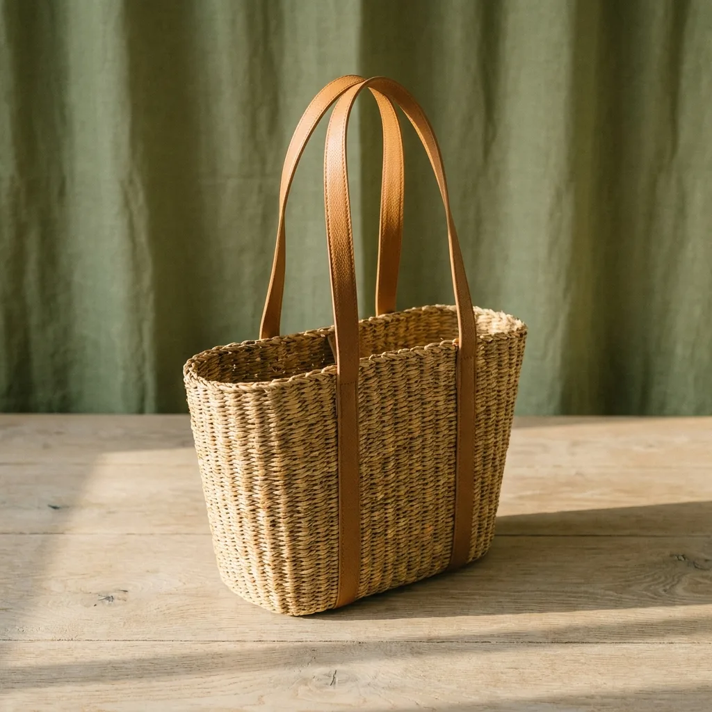 Basket Bag with Leather-Look Handles