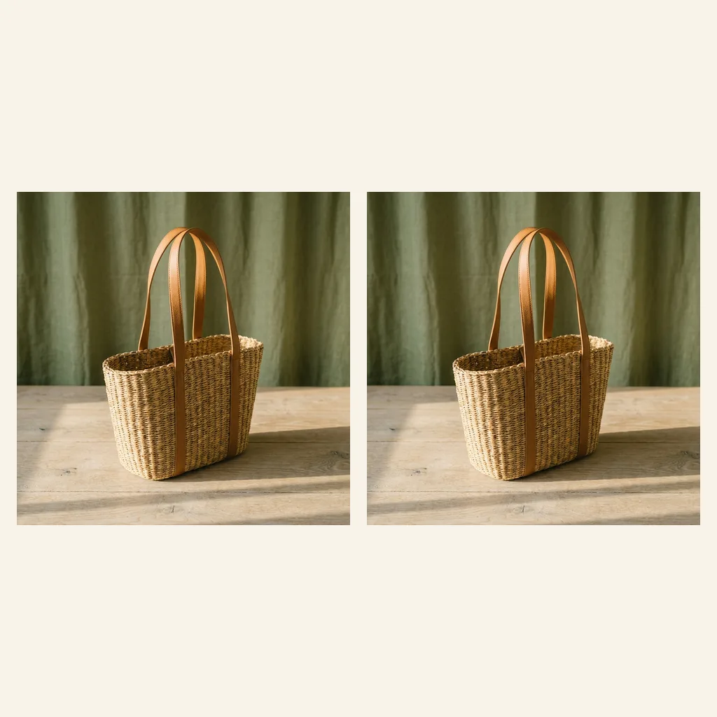 Basket Bag with Leather-Look Handles