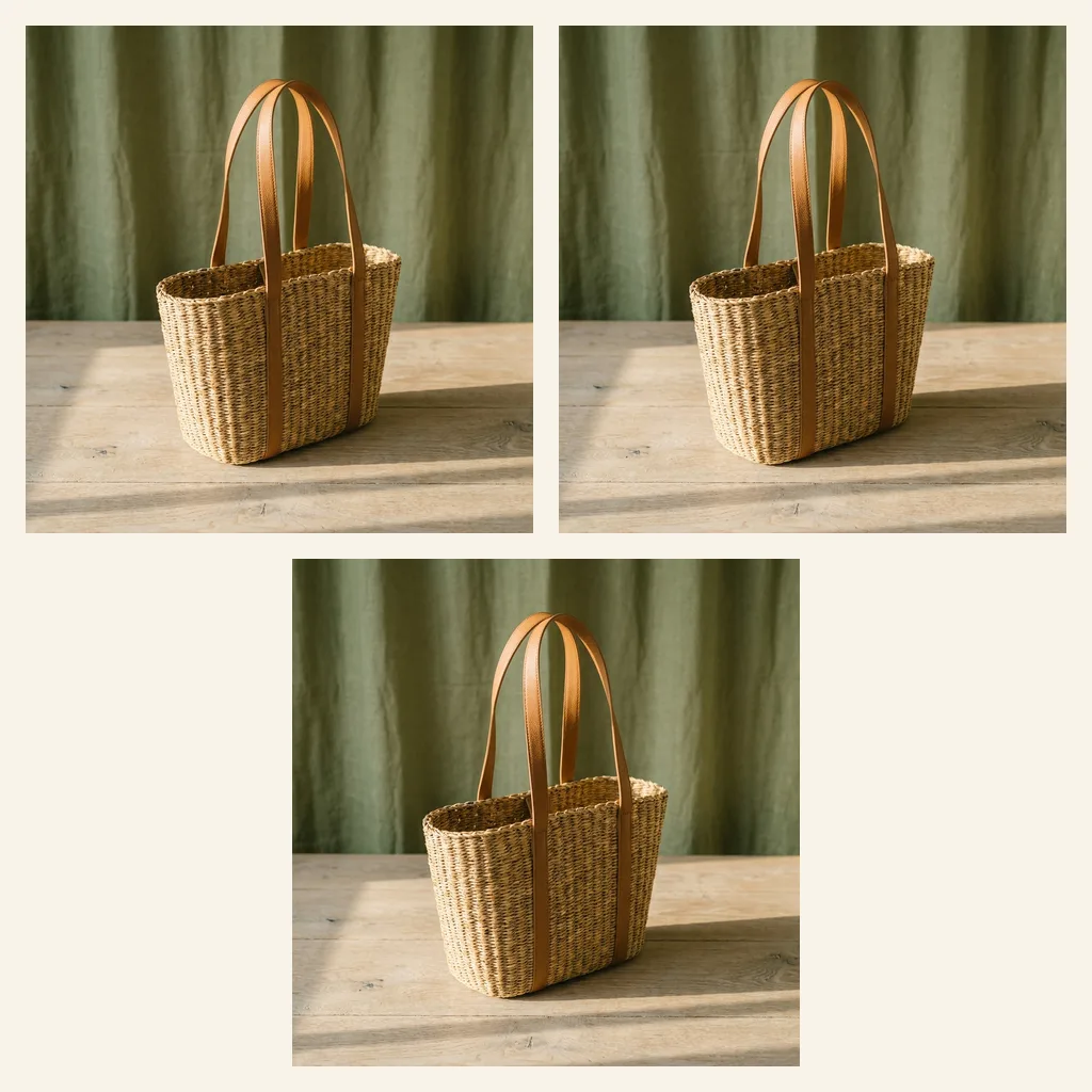 Basket Bag with Leather-Look Handles