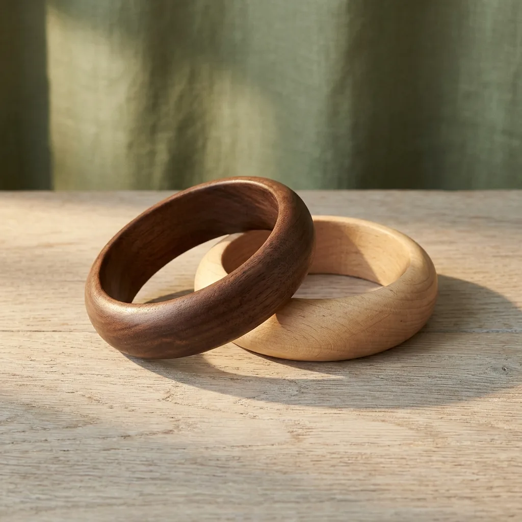 Chunky Wood Bangles, Set of 2