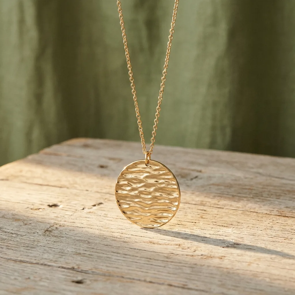 Textured Disc Pendant, Long Chain