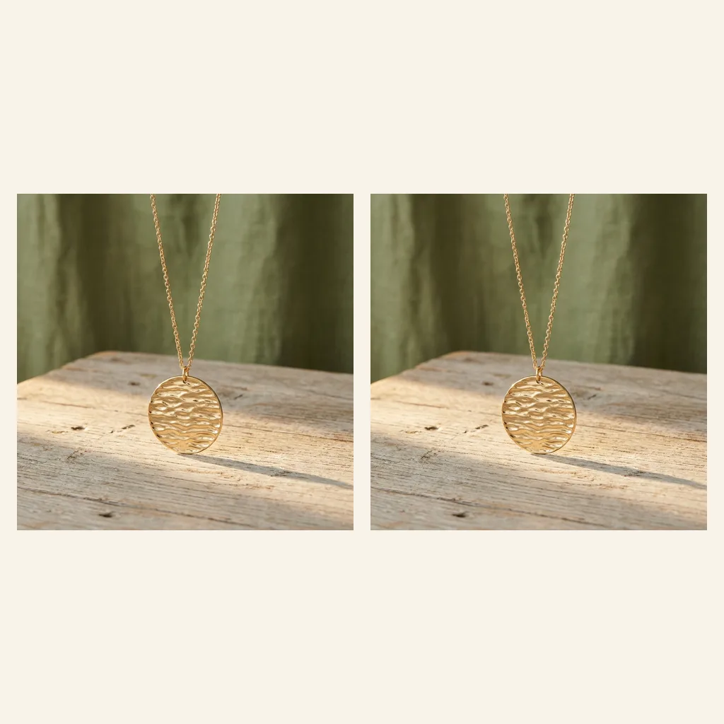Textured Disc Pendant, Long Chain