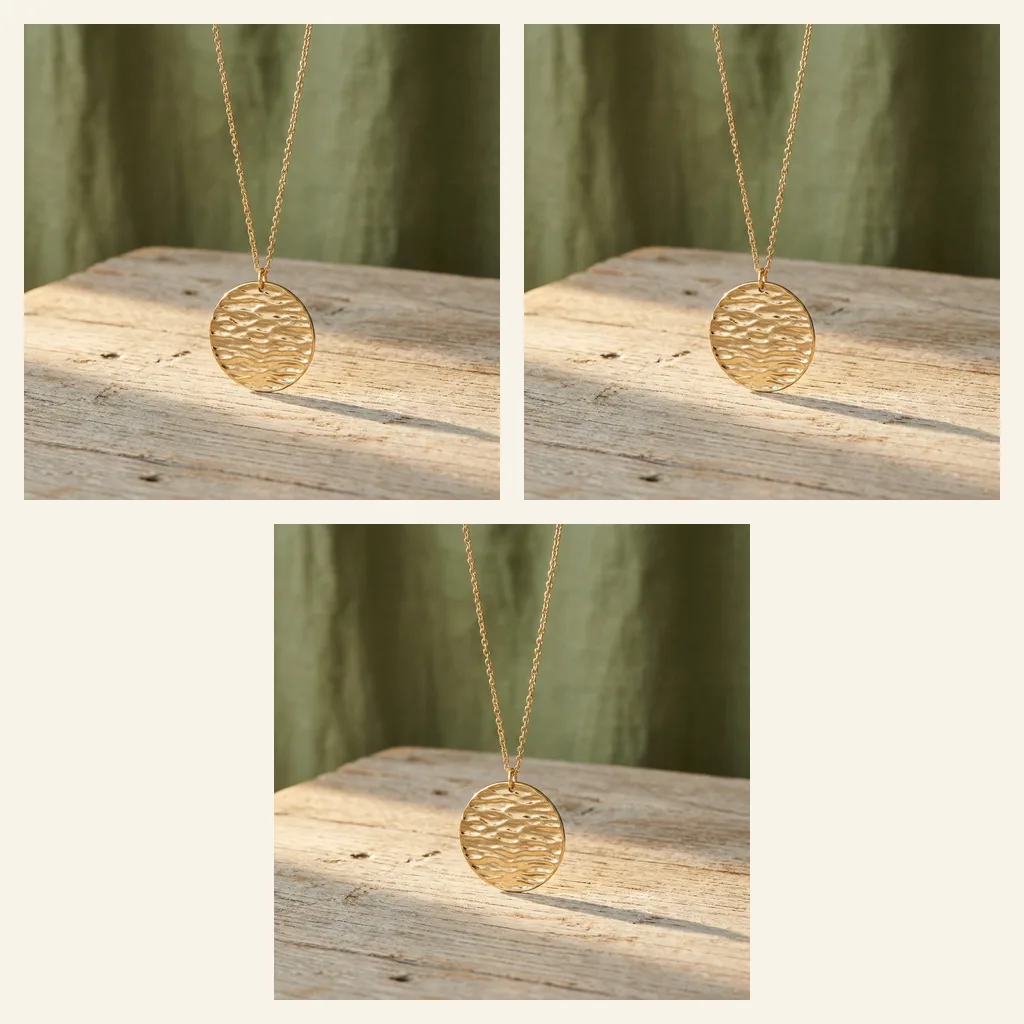 Textured Disc Pendant, Long Chain