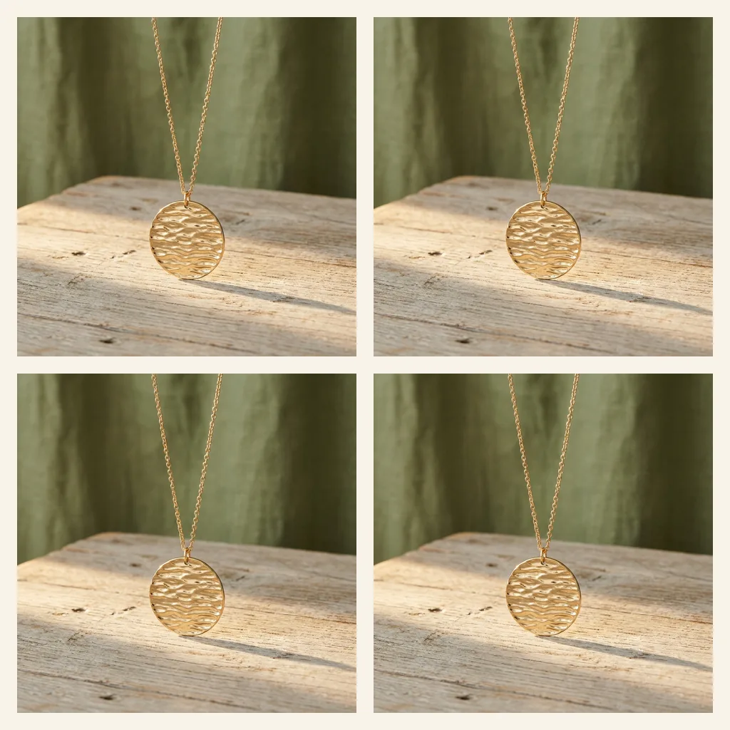 Textured Disc Pendant, Long Chain